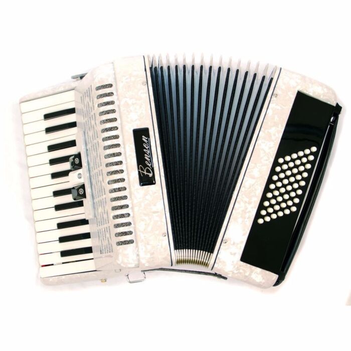 Acordeao 48 baixos Benson BAC48-3PWH branco, 3 registros 1
