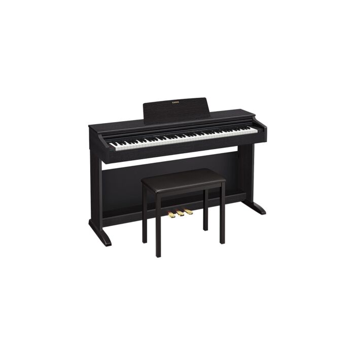 Casio ap-270 celviano piano digital Preto Piano digital com 88 teclas sensitivas (Scaled Hammer Action de 3 niveis de sensibilidade), 192 notas de polifonia, 22 timbres (tecnologia AIR) SENDO DOIS NOVOS TIMBRES DE PIANO - HAMBURGO e NEW YORK , gravador de