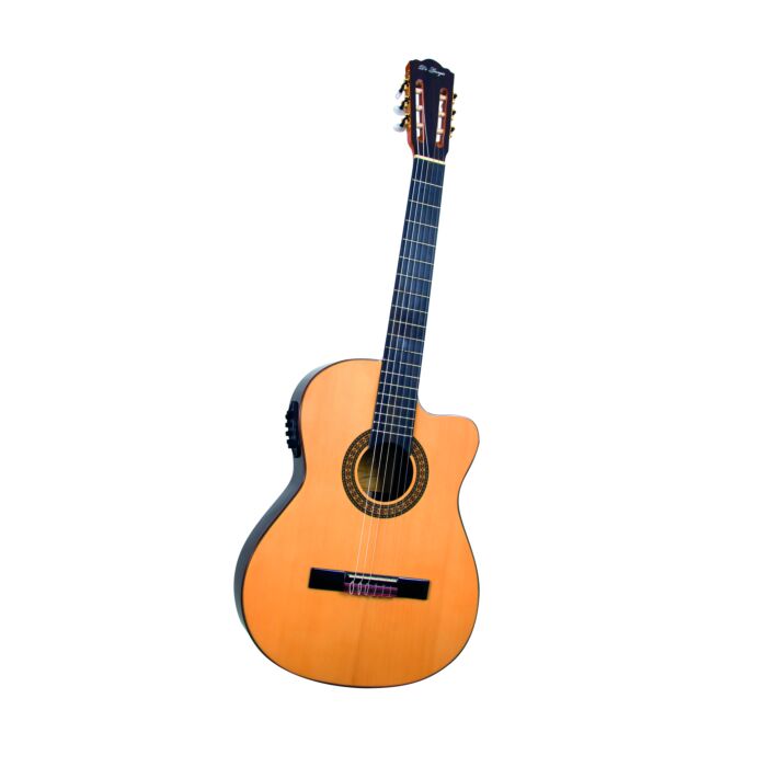 Di giorgio talent 2 slim violão flat de nylon eletroacústico Di Giorgio Talent 2 - Violão eletroacústico, formato SLIM CUTAWAY, com cordas de nylon, caixa em Indian Rosewood, tampo maciço em Spruce Canadense, escala em Ébano da Índia com 19 trastes em Alp