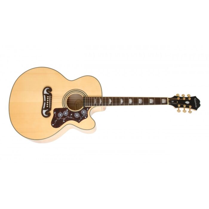 Epiphone ej-200 ce gold natural violão - usado O violão elétrico Epiphone EJ-200 CE Gold é a versão da Epiphone para um clássico da Gibson, o violão que já passou pelas mãos de Elvis à Emmylou! Corpo em Jumbo Maple com tampo em Select Spruce, ponte Mousta