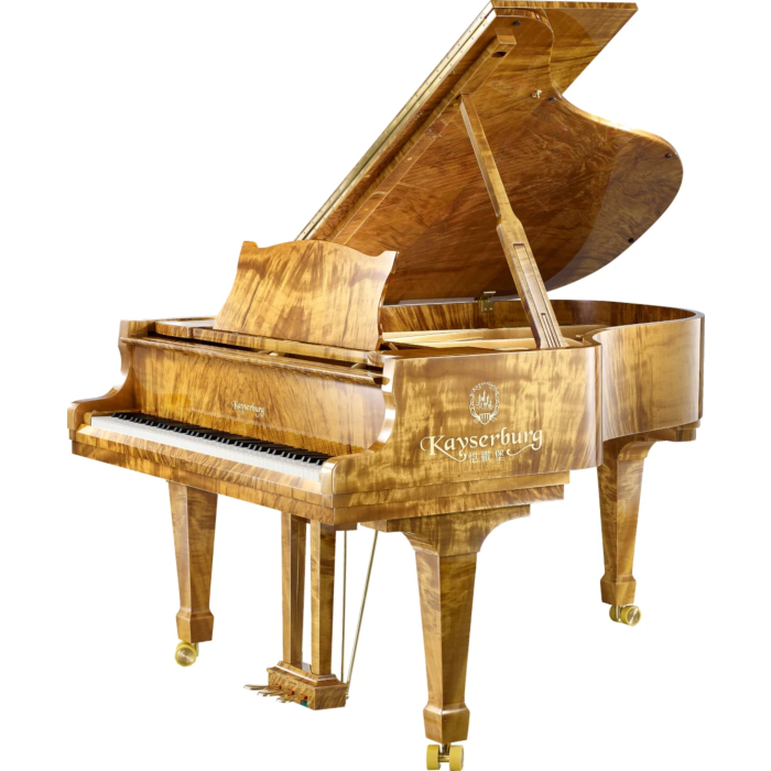 Eis um instrumento que reúne o prestígio da série Étoile da Kayserburg com a exuberância da madeira phoebe dourada: apresentamos o piano de cauda Golden Silk Phoebe.-East Indian Rosewood Kayserburg Piano de Cauda | Teclacenter ID-88822