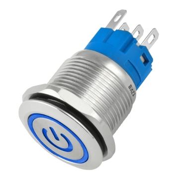 Botão On Off 16mm Prata 220v 3a C/ Led Azul 12v Storm 1