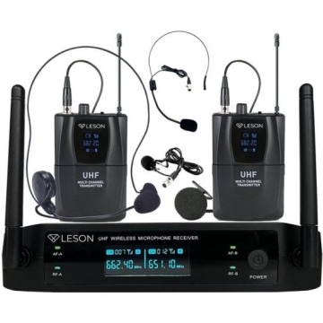 Sistema de Microfone Duplo Sem Fio Com Headset Leson LS962 Preto