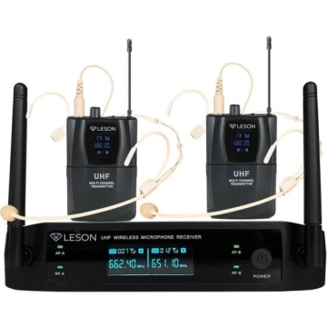 Sistema de Microfone Duplo Sem Fio Leson LS962 Bege