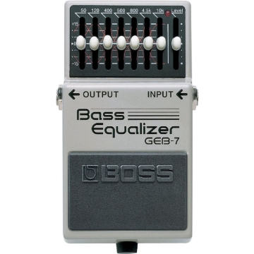 GEB-7 Bass Equalizer Equalizador de 7 Bandas para Contrabaixo A faixa de freqüências utilizadas no GEB-7 se estende de 50 Hz à 10 kHz, isso possibilita trabalhar com todo tipo de contra-baixos, até mesmo os de seis cordas. O ajuste preciso do timbre está 