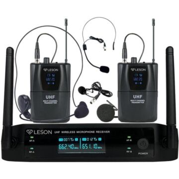 Sistema de Microfone Duplo Sem Fio Com Headset Leson LS962 Preto