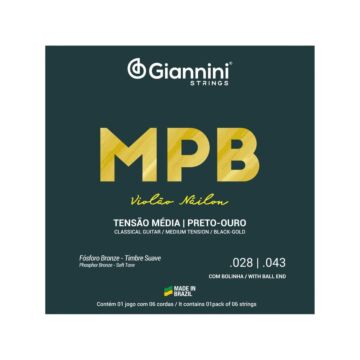 Encordoamento Giannini P/violão Nylon Preto/ouro C/bolinha Genwbg 1