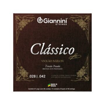 Encordoamento Giannini Clássico P/violão Nylon 65/35 Prateado Alta Genwpa 1