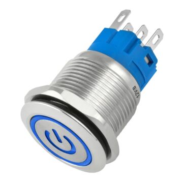Botão Push-button 19mm Prata 220v 3a C/ Led Azul 12v Storm 1