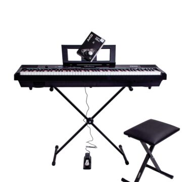 Piano Digital Bulara PB200 88 Teclas Hammer Action - Preto-Instrumento + Suporte + banqueta + Fone