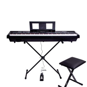 Piano Digital Bulara PB200 88 Teclas Hammer Action - Preto-Instrumento + Suporte + banqueta