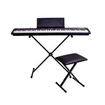 Piano Digital Bulara PB100 88 Teclas Semi-pesadas - Preto-Instrumento + Suporte + banqueta