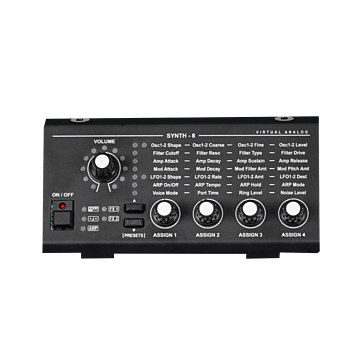 Synth-8 é um sintetizador de dois osciladores e oito vozes com uma reprodução fiel de um clássico filtro analógico multimodo americano com saturação, roll off de 12dB e 24dB e ressonância robusta.-Expansão | Viscount Legend 70s | Synth-8 Module | Teclacen