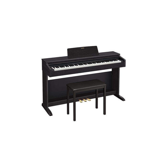 Casio ap-270 celviano piano digital Preto Piano digital com 88 teclas sensitivas (Scaled Hammer Action de 3 niveis de sensibilidade), 192 notas de polifonia, 22 timbres (tecnologia AIR) SENDO DOIS NOVOS TIMBRES DE PIANO - HAMBURGO e NEW YORK , gravador de